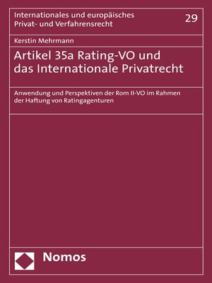 cover image of Artikel 35a Rating-VO und das Internationale Privatrecht